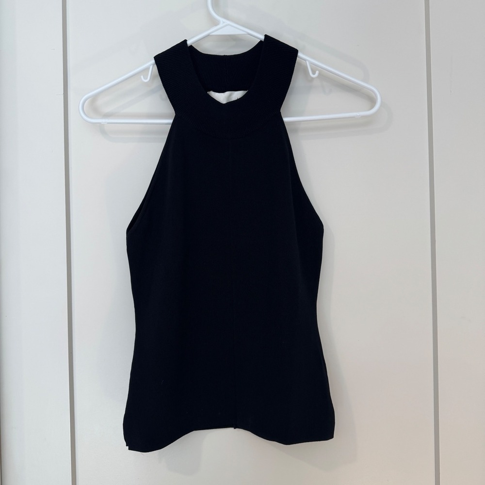JOA Los Angeles Black Halter Neck Ribbed Knit Sleeveless Top BC3356 Small Womens